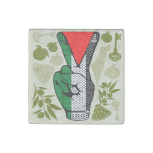 Victory Sign Hand Resistance Red Triangle Symbol Stone Magnet