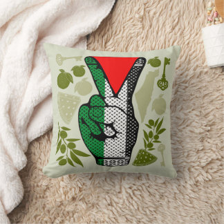 Victory Sign Hand Resistance Red Triangle Symbol Throw Pillow