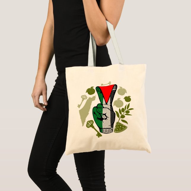Victory Sign Hand Resistance Red Triangle Symbol Tote Bag (Front (Product))