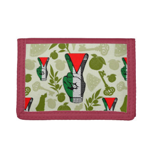 Victory Sign Hand Resistance Red Triangle Symbol Trifold Wallet
