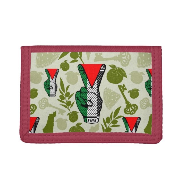 Victory Sign Hand Resistance Red Triangle Symbol Trifold Wallet (Front)