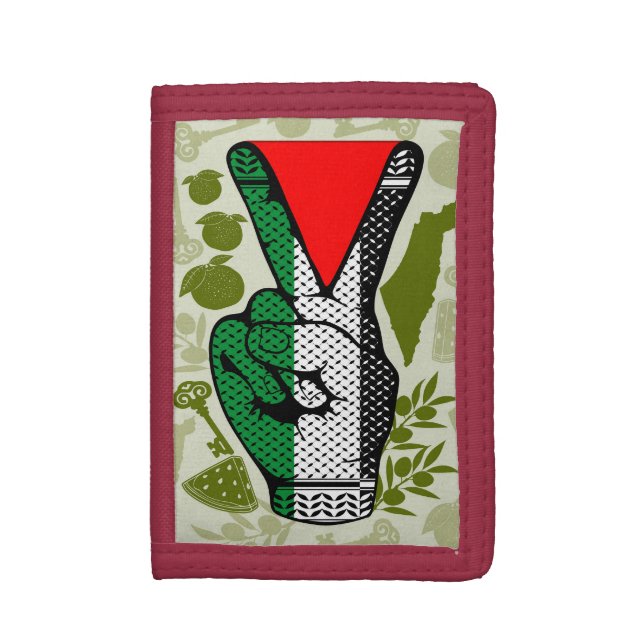 Victory Sign Hand Resistance Red Triangle Symbol Trifold Wallet (Front Vertical)