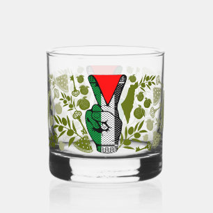 Victory Sign Hand Resistance Red Triangle Symbol Whiskey Glass