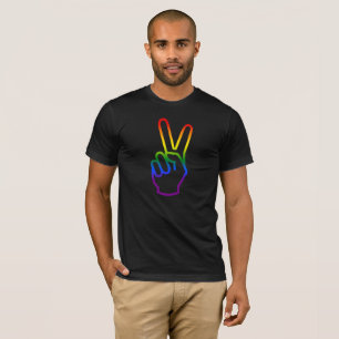Victory Sign Peace Rainbow Flag Colors LGBT Pride T-Shirt