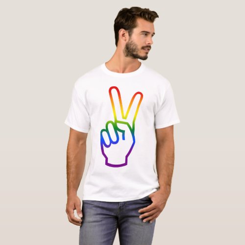 Victory Sign Peace Rainbow Flag Colors LGBT Pride T_Shirt