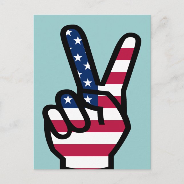 Victory Sign With American Flag Postcard (Front)