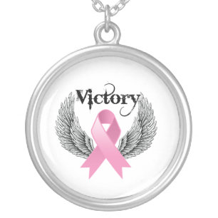 Victory Wings Breast Cancer Silver Plated Necklace