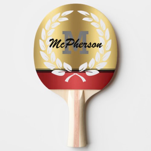 Victory Wreath with Monogram and Name Ping Pong Paddle