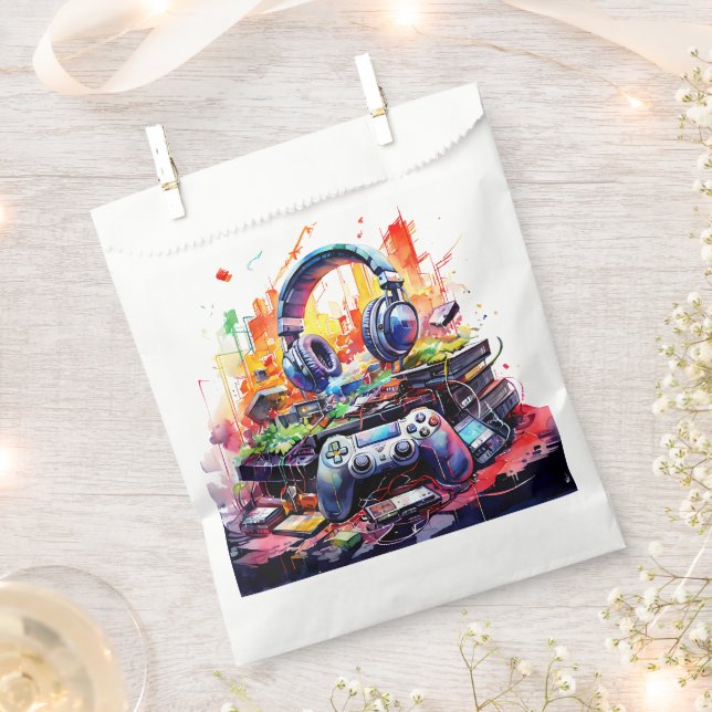 Video Controller and Headphones Boy's Birthday Favor Bag (Clipped)