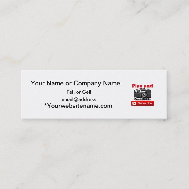 Video Dominion YouTube Subscribe and Play Mini Business Card (Front)