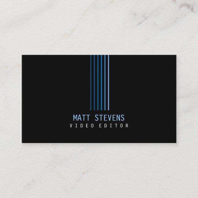 Video Editor Business Card Blue Beams (Front)