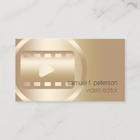 Video Editor Elegant Gold Video Strip Icon Business Card