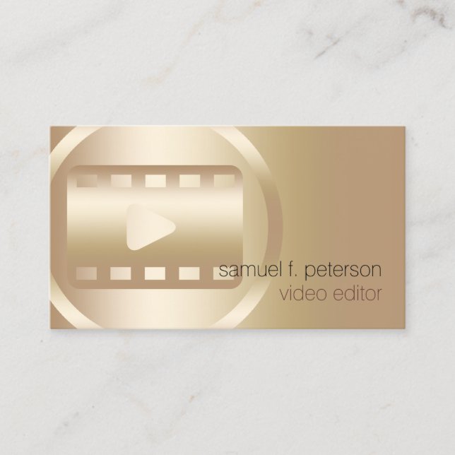 Video Editor Elegant Gold Video Strip Icon Business Card (Front)