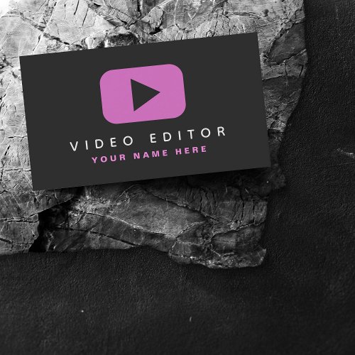 Video Editor Filmmaker Pink  Black Social Media  Business Card