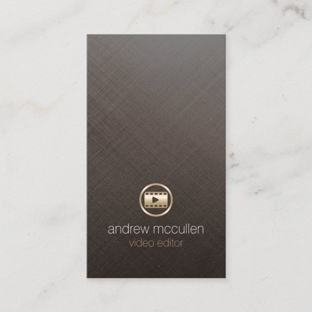 Video Editor Gold Video Clip Brushed Metal Business Card (Front)