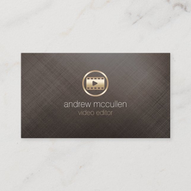 Video Editor Video Clip Icon Brushed Gold Metal Business Card (Front)