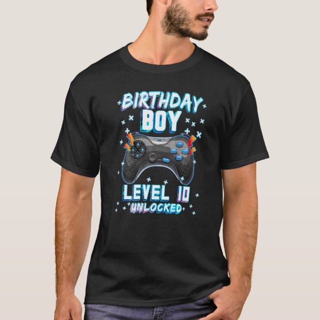Video Game 10th Birthday Gamer Boys  Level 10 Unlo T-Shirt (Front)