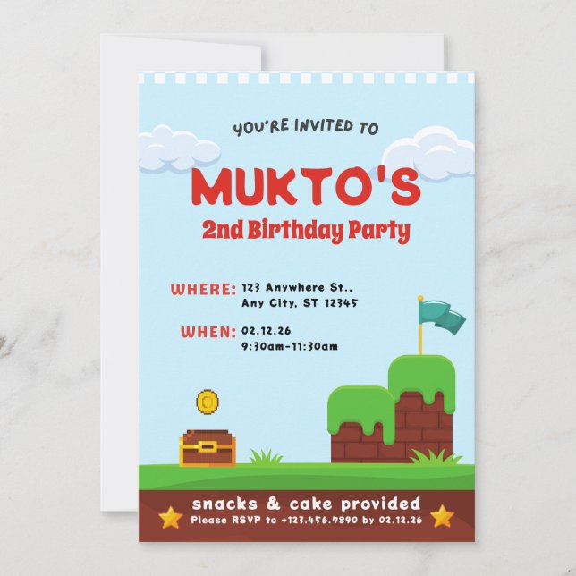 Video Game 2nd Birthday Party | Boy Edit Template (Front)