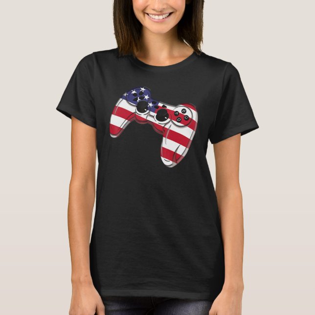 Video Game 4th Of July Controller American Flag T-Shirt (Front)