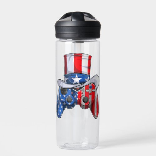 Video Game 4th of July controller American flag Water Bottle