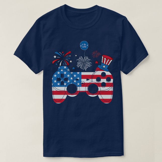 Video Game 4th of July controller American  kids B T-Shirt (Design Front)