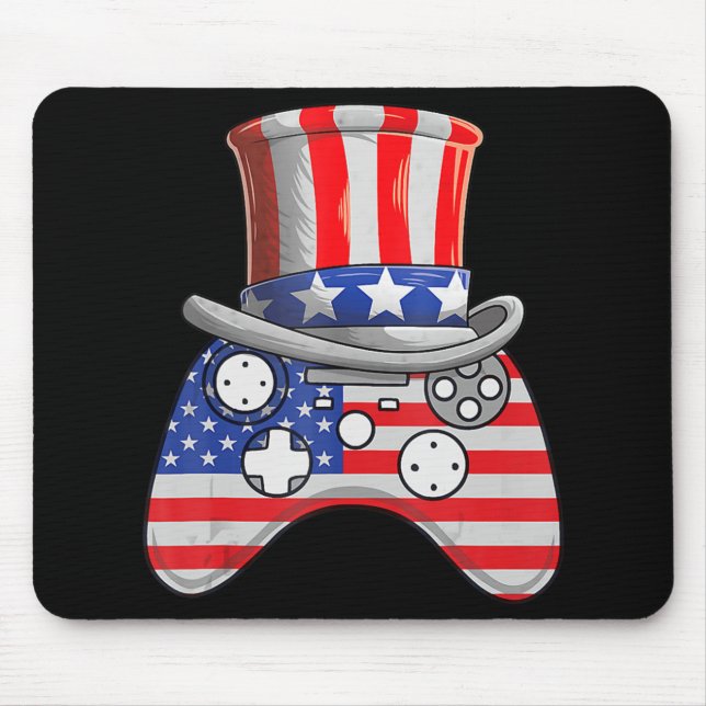 Video Game 4th Of July Uncle Sam Hat Game Controll Mouse Pad (Front)