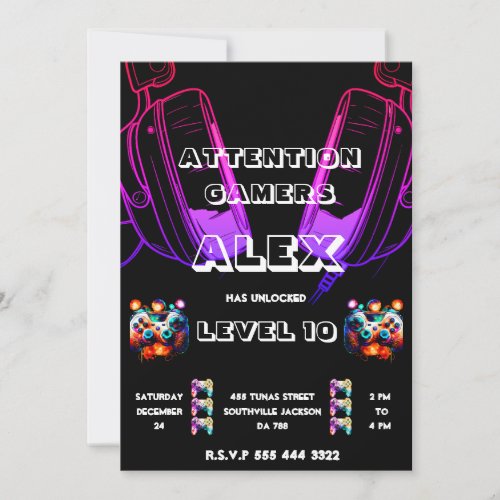 Video Game Attention Gamers Birthday Invite