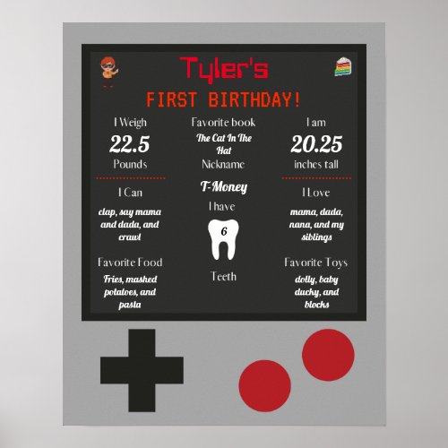 Video Game Babys 1st Birthday Milestones Poster