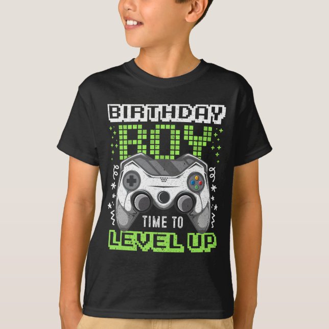 Video Game Birthday Boy Time to Level Up Gamer T-Shirt (Front)