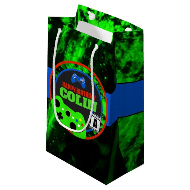 Video Game Birthday Gift Bag Personalized (Front Angled)