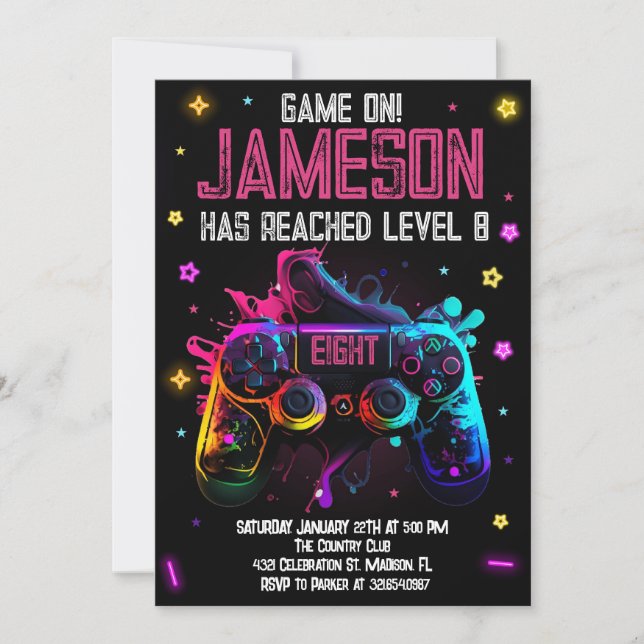 Video Game Birthday Girl Gamer Party Invitation (Front)