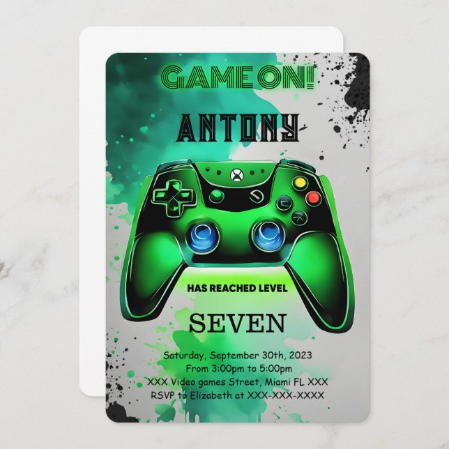 Video Game Birthday Invitation (Front/Back)