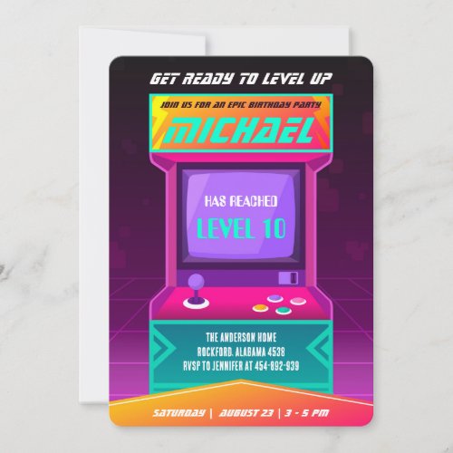 Video Game Birthday Invitation Retro Arcade Invitation