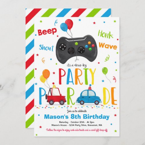 Video Game Birthday Party Drive By Birthday Parade Invitation