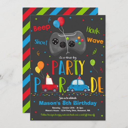 Video Game Birthday Party Drive By Birthday Parade Invitation