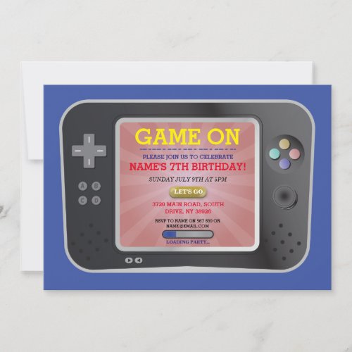 Video Game Birthday Party Gamer Boy Console Invite