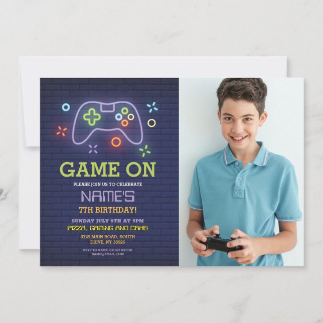 Video Game Birthday Party Gamer Boy Photo Invite (Front)