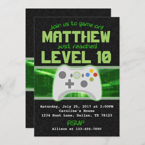 Video Game Birthday Party Invitation Invite