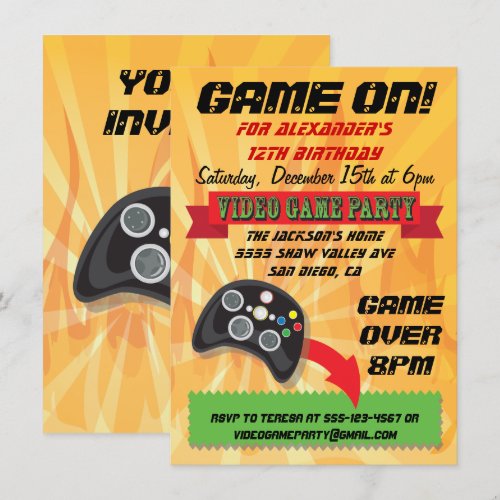 Video Game Birthday Party Invitations