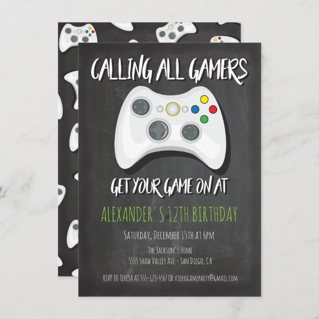 Video Game Birthday Party Invitations (Front/Back)