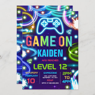 Video Gaming Blue Personalised Childrens Birthday Party Invitations 