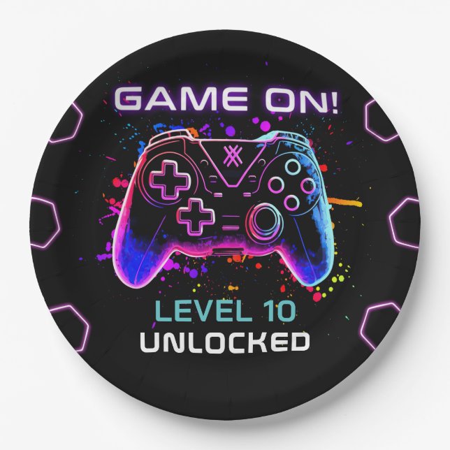 Video Game Birthday Party Paper Plates (Front)
