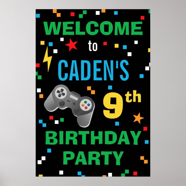 Video Game Birthday Party Welcome Poster (Front)