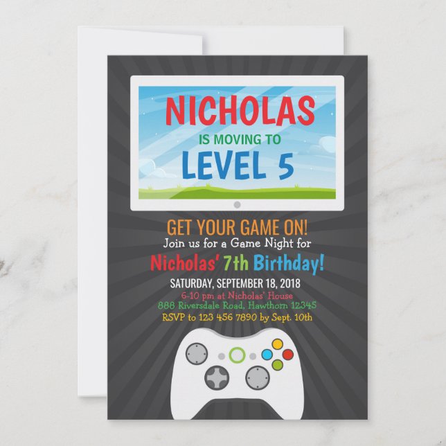 Video Game Boy Birthday Party Invitation (Front)