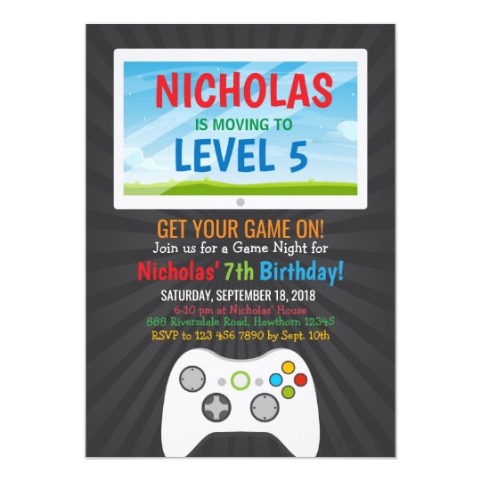 Video Game Boy Birthday Party Invitation