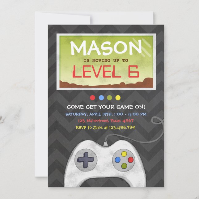 Video Game Boy Birthday Party Invitation (Front)
