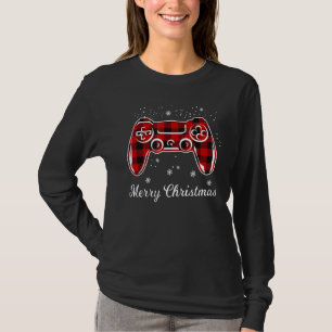 Video Game Buffalo Plaid Matching Family Kids Xmas T-Shirt