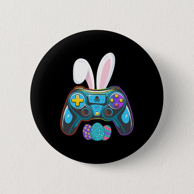 Video Game Bunny Eggs Costume Easter Day Boys Kids Button (Front)
