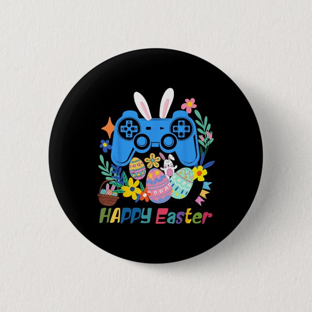 Video Game Bunny Eggs Costume Easter Day Boys Kids Button (Front)