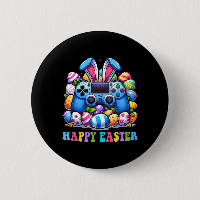 Video Game Bunny Eggs Costume Easter Day Boys Kids Button (Front)